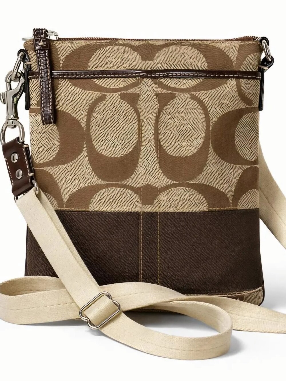 Coach Monogram Canvas Crossbody Bag in Brown and Tan GUC